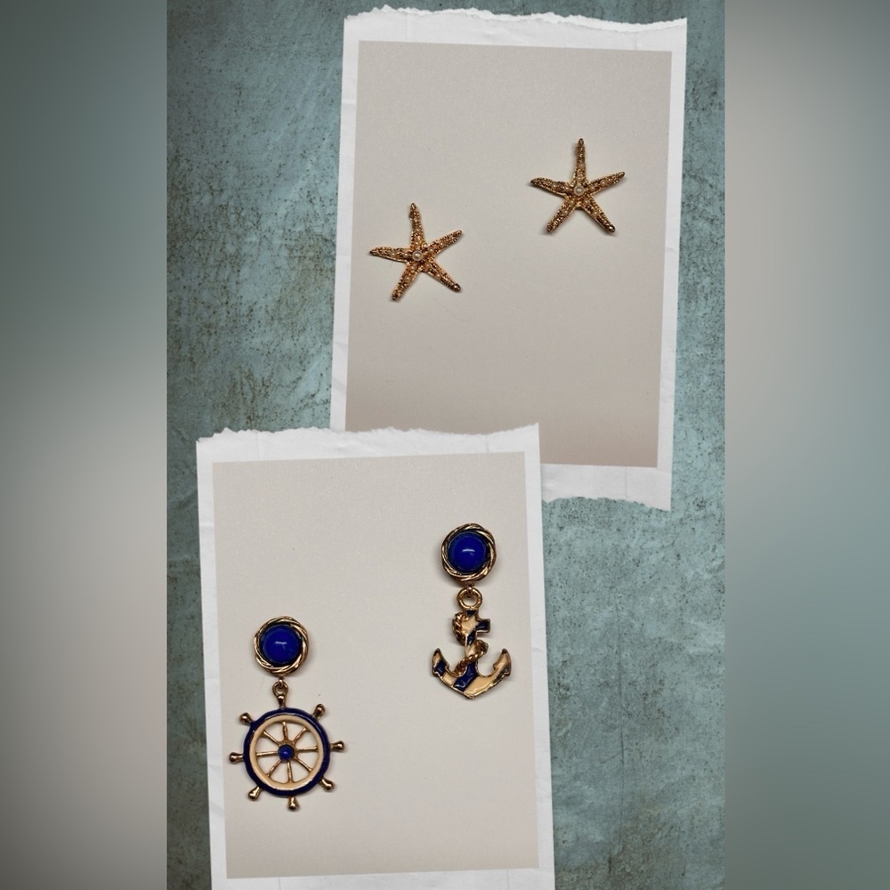 Lot nautical anchor wheel and starfish earrings